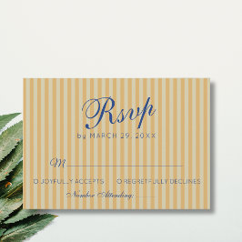 Marineblauwe Retro Honing Oude Streep Bruiloft RSVP Kaartje