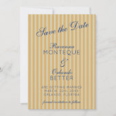Marineblauwe Retro Honing Oude Streep Bruiloft Save The Date (Voorkant)