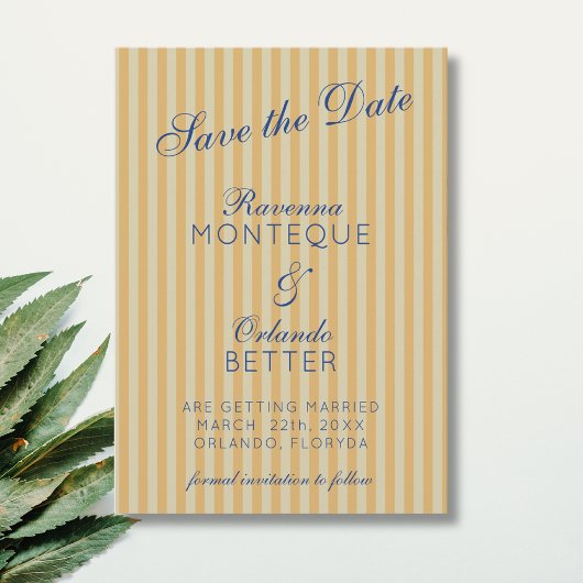Marineblauwe Retro Honing Oude Streep Bruiloft Save The Date