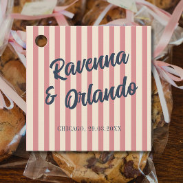 Marineblauwe Retro Roze Strepen Bruiloft Bedankjes Labels
