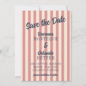 Marineblauwe Retro Roze Strepen Bruiloft Save The Date (Voorkant)