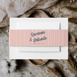Marineblauwe Retro Roze Strepen Bruiloft Uitnodigingen Wikkel