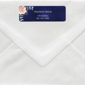 Marineblauwe roos gouden bloem terug adres  etiket