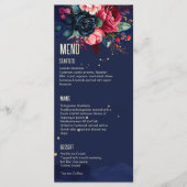 Marineblauwe roze blauwe bloemen menu template (Voorkant)