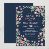 Marineblauwe Roze Bloem Spiraal Bruiloftsshower Kaart (Voorkant / Achterkant)