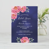 Marineblauwe roze bloemen Bruidsmeisjesfeest Kaart (Staand voorkant)