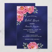 Marineblauwe roze bloemen Bruidsmeisjesfeest Kaart (Voorkant / Achterkant)
