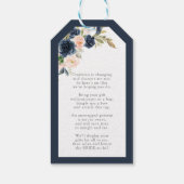 Marineblauwe roze bloemige bruidsdouche zonder wik cadeaulabel (Achterkant)