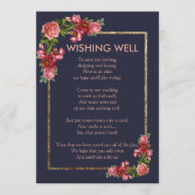 Marineblauwe Roze Bloemige Gouden Wishing Well