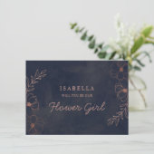 Marineblauwe & roze gouden bloemenmeisje-aanzoekka (Staand voorkant)