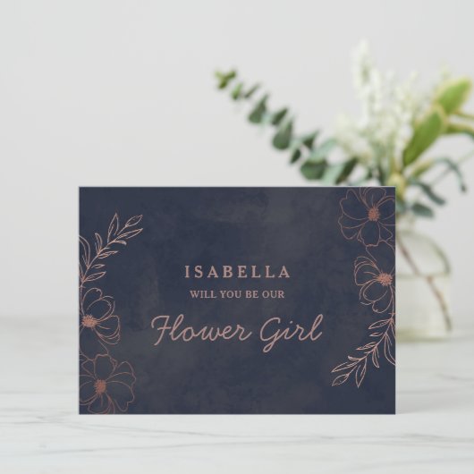 Marineblauwe & roze gouden bloemenmeisje-aanzoekka (Staand voorkant)