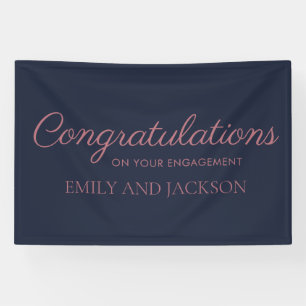 Marineblauwe roze gouden elegante script verloving spandoek