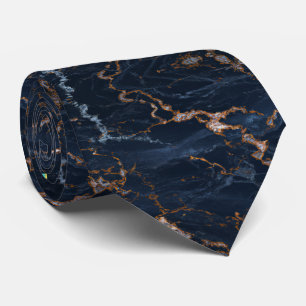 Marineblauwe roze gouden folie marmer halsdoek stropdas