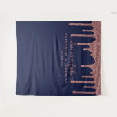 Marineblauwe roze gouden glinsterende druppels tro wandkleed (Voorkant (horizontaal))