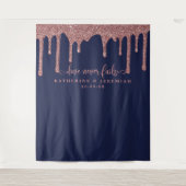 Marineblauwe roze gouden glinsterende druppels tro wandkleed (Voorkant)