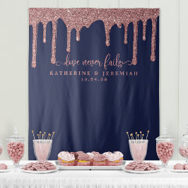 Marineblauwe roze gouden glinsterende druppels tro wandkleed