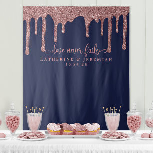 Marineblauwe roze gouden glinsterende druppels tro wandkleed
