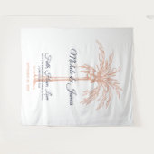 Marineblauwe roze gouden palmbomen trouw achtergro wandkleed (Voorkant (horizontaal))