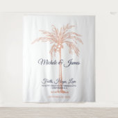 Marineblauwe roze gouden palmboom trouw achtergron wandkleed (Voorkant)