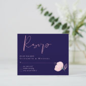 Marineblauwe roze gouden trouw-RSVP-menu (Staand voorkant)