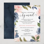 Marineblauwe Roze Roos Bruids douche per post Kaart (Voorkant / Achterkant)