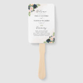 Marineblauwe & Roze Roze Bloemige Trouwprogramma H Handwaaier (Voorkant)