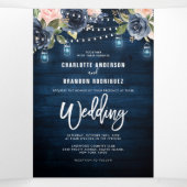 Marineblauwe roze slingerlampjes drievoudige vouw  drieluik aankondiging (Binnenkant midden)