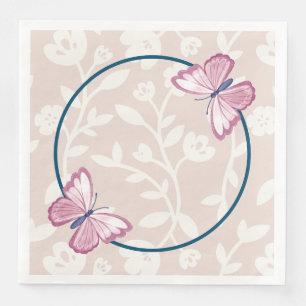 marineblauwe roze vlinder bloemig servet