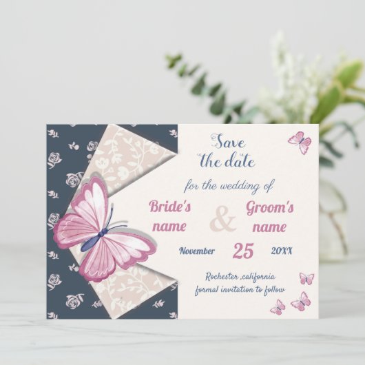 marineblauwe roze vlinder met uitzondering van de  (Staand voorkant)