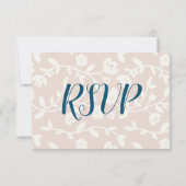 marineblauwe roze vlinders reactiekaart RSVP Kaartje (Achterkant)