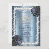 Marineblauwe Rozen, Glitter Lijst Crown Metallic Kaart (Voorkant)