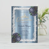 Marineblauwe Rozen, Glitter Lijst Crown Metallic Kaart (Staand voorkant)