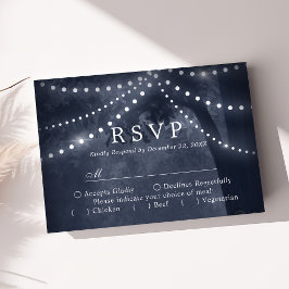 Marineblauwe Rustieke Boomlichtjes Huwelijksreacti RSVP Kaartje
