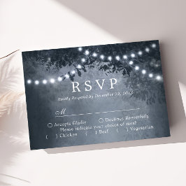 Marineblauwe Rustieke Boomlichtjes Huwelijksreacti RSVP Kaartje