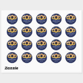 Marineblauwe Rustieke Houten Lichten Zonnebloem Br Ronde Sticker (Vel)