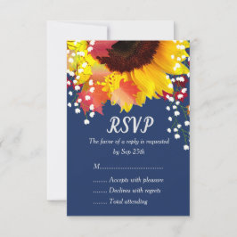 Marineblauwe Rustieke Zonnebloem Herfst Bruiloft R RSVP Kaartje