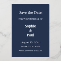 Marineblauwe Save the Date Folie Uitnodiging