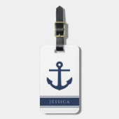Marineblauwe scheepsanker Aangepaste naam Bagagelabel (Voorkant verticaal)