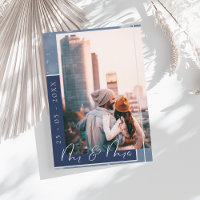 Marineblauwe Script Foto Save the Date Kaart