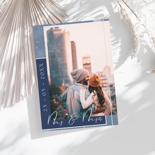 Marineblauwe Script Foto Save the Date Kaart