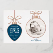 Marineblauwe Sier Baby Aankondiging Kerstkaart (Voorkant)