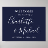 Marineblauwe Signature Script Trouwbegroeting Poster (Voorkant)