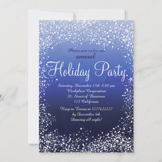 Marineblauwe sneeuw waterverf zakelijke feestdagen kaart (Voorkant)