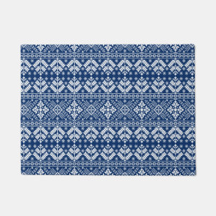 Marineblauwe Sneeuwvlok & Bloemige Fair Isle Kerst Deurmat