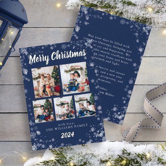 Marineblauwe Sneeuwvlok Kerstkaart
