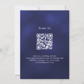 Marineblauwe sneeuwvlokken winter bruiloft QR code Kaart (Achterkant)
