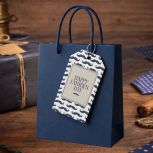 Marineblauwe Snor Patroon Gelukkige Vaderdag Cadeaulabel
