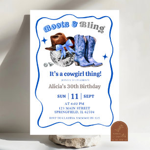 Marineblauwe Space Cowgirl Laarzen en Bling Verjaa Kaart