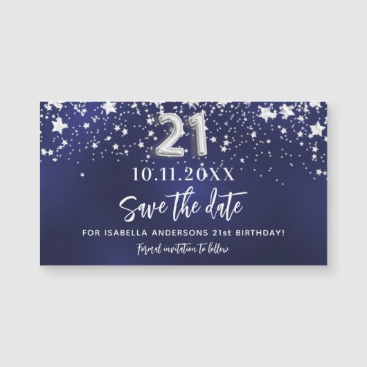 Marineblauwe sterren 21e verjaardag Save the Date  (Voorkant)