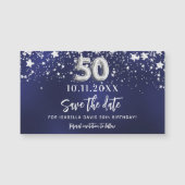 Marineblauwe sterren 50e verjaardag Save the Date  (Voorkant)